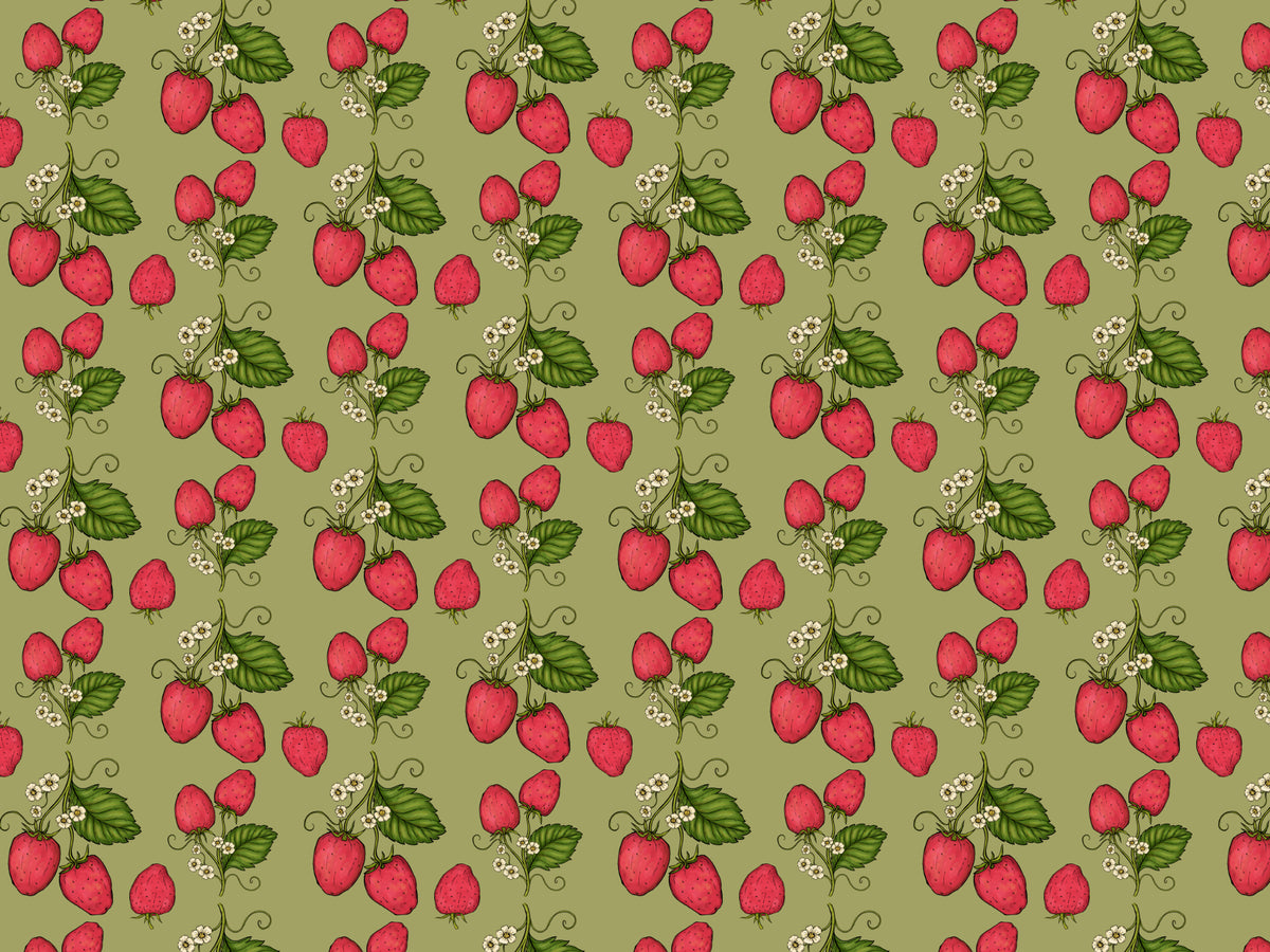Pink Trailing Strawberries Wallpaper in your room