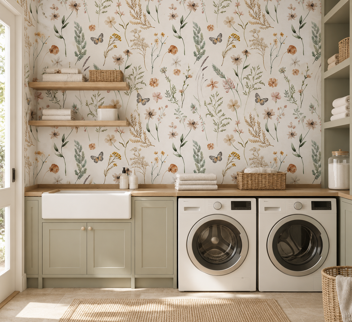 Rustic Meadow Botanical Sketch Wallpaper⁠