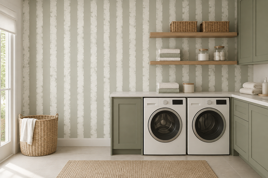 Textured Vertical Stripes in Neutral Sage Wallpaper⁠