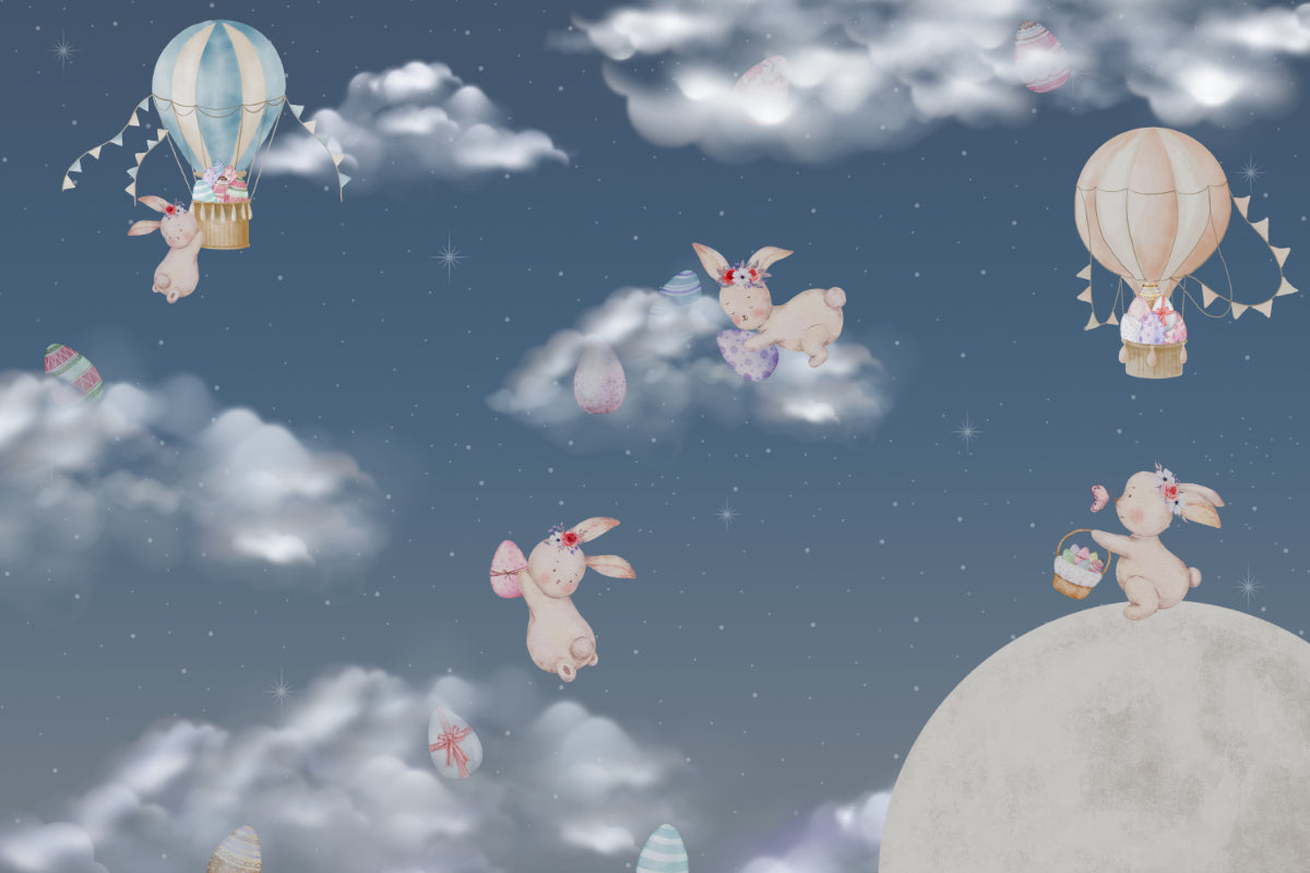 Fresque murale de Pâques avec lapin dans le ciel nocturne