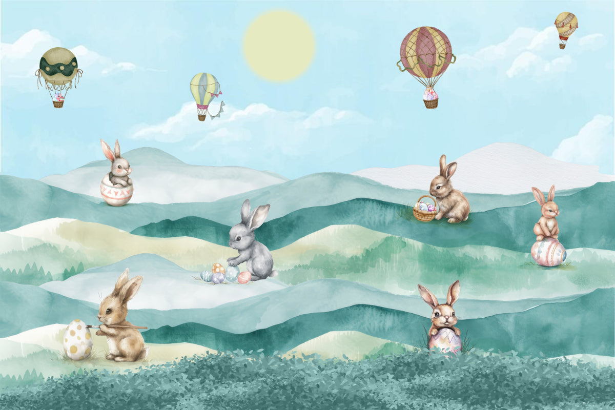 Fresque murale d'œufs de Pâques avec lapin de printemps