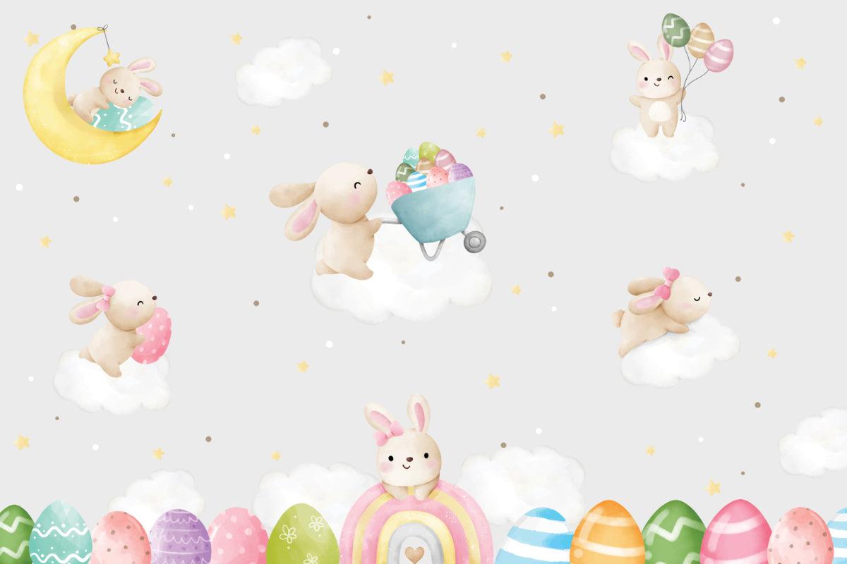 Mural de parede amovível com coelhinhos em tons pastel para a Páscoa in your room