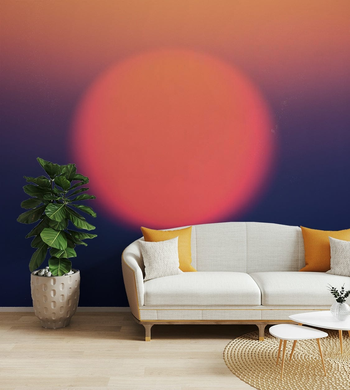 The wallpaper is used as a feature wall in a bedroom.