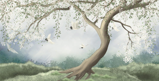 Peel & Stick Foggy Tree in Forest Wallpaper