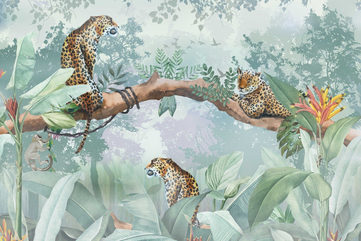 Leopard auf den Bäumen Wallpaper Wandbild in your room — zoomed
