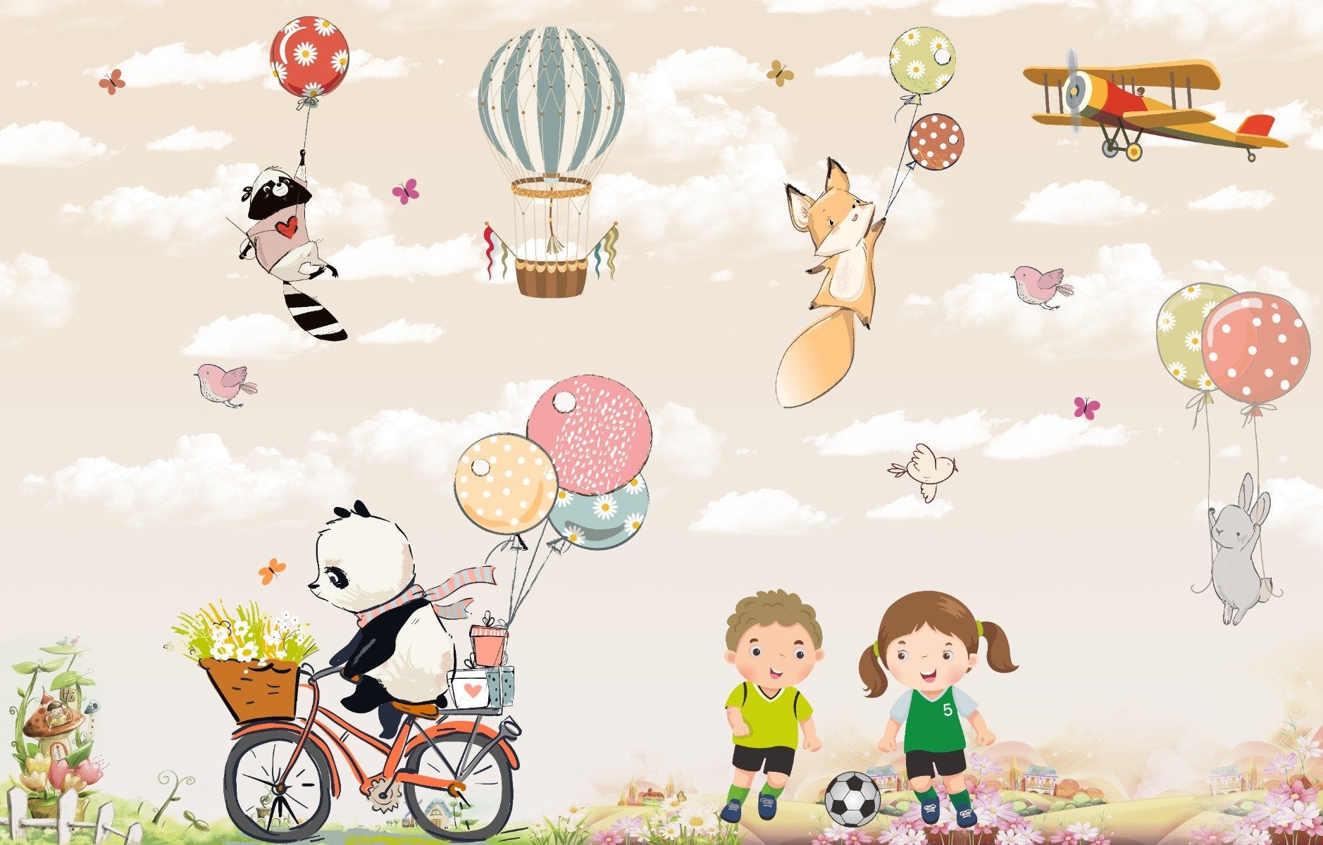 Happy Kids in Garden Wallpaper Mural