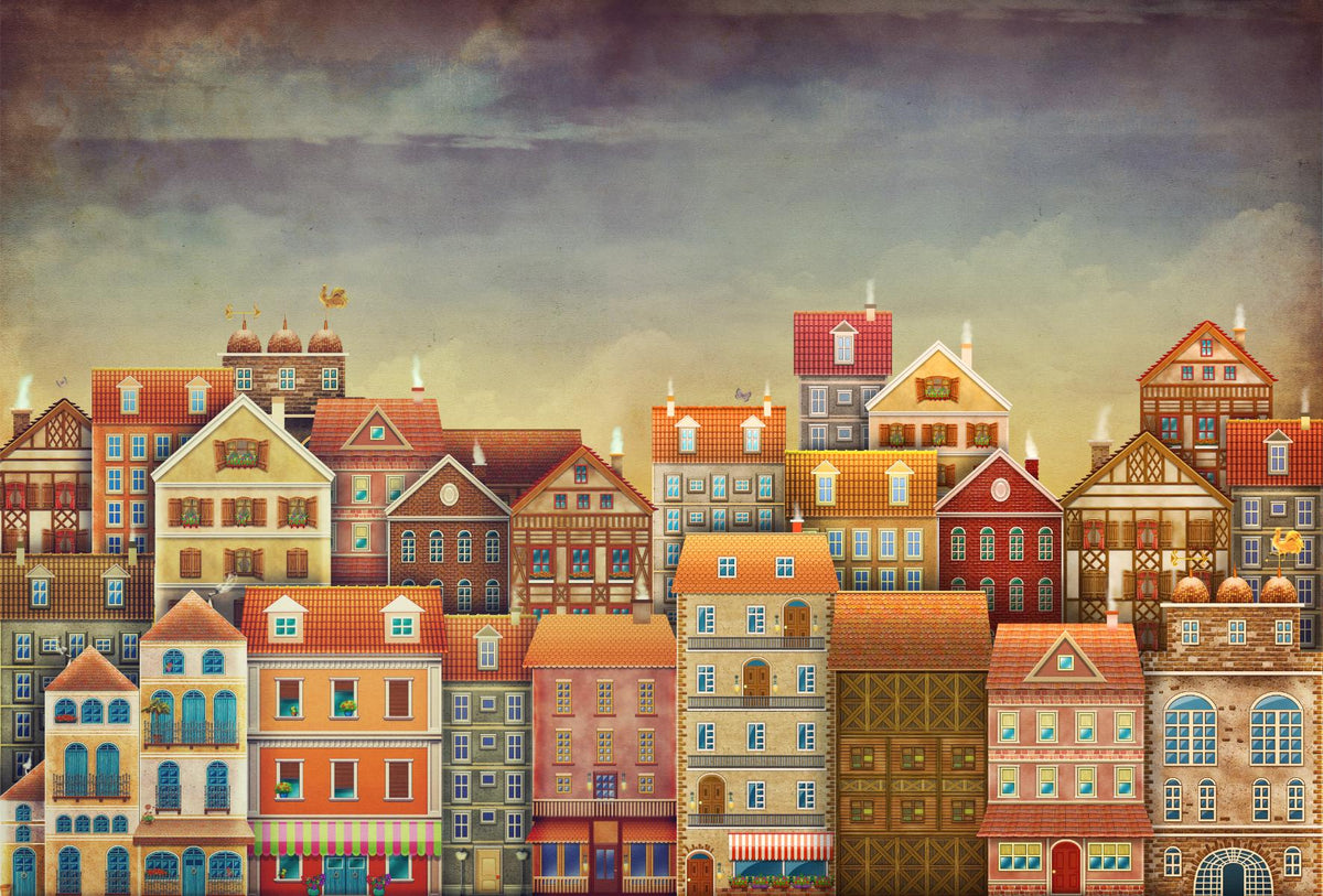 Couleur foncée mignonne maisons peint murale in your room — zoomed