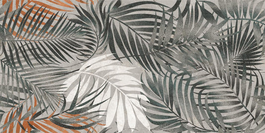 Mural de tapet frunze tropicale gri