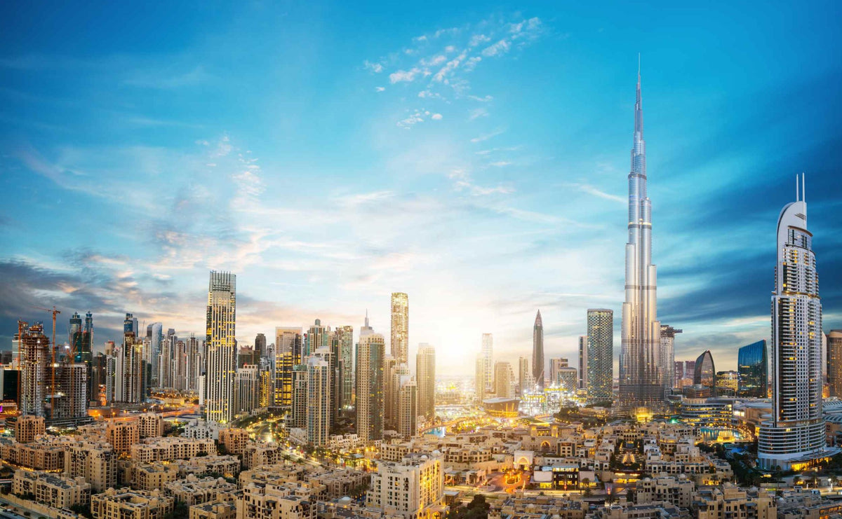 Dubai Skyline Panoramica sfondo panoramico murale in your room — zoomed