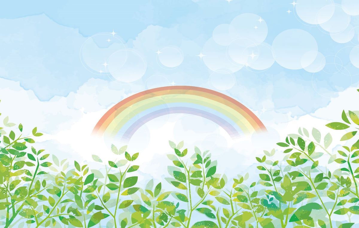 Aquarelle bleue et vert arc-en-ciel pour enfants mural