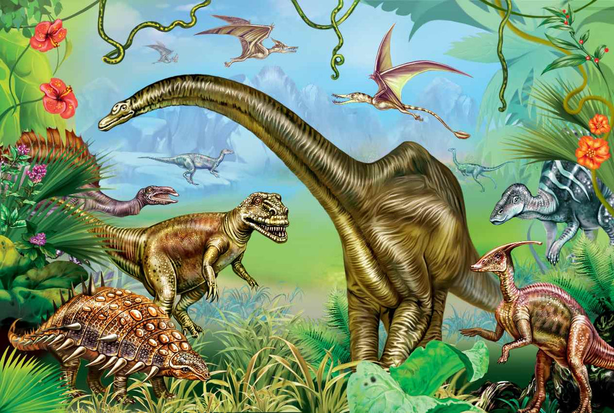 Levende farvet dinosaur verden tapet in your room — zoomed