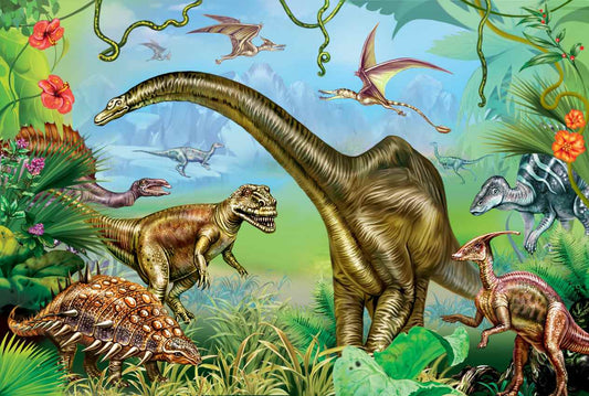 Carta da parati del mondo di dinosauro colorato vibrante