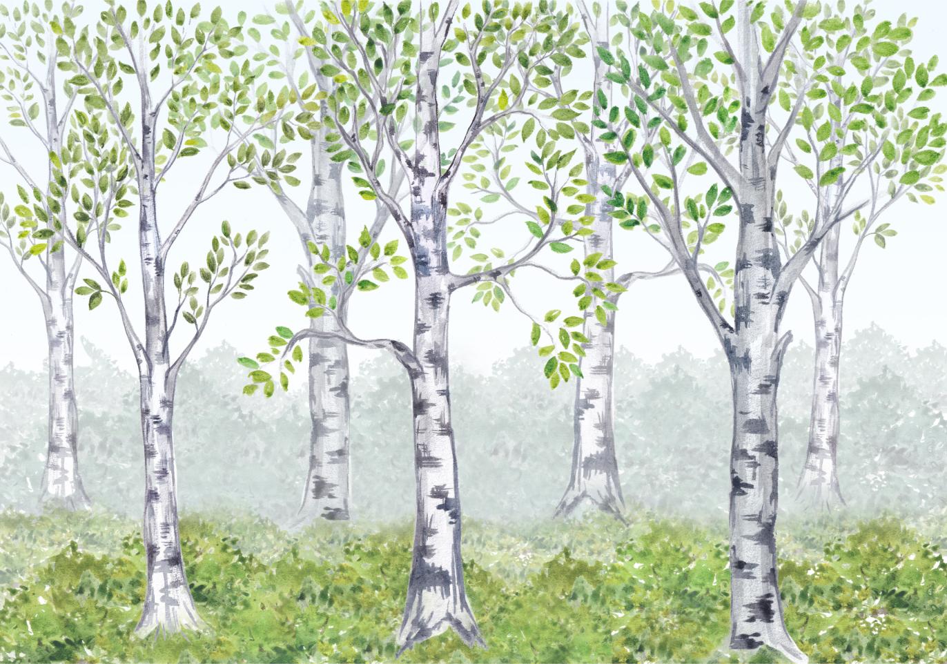 Carta da parati dell'albero della foresta di acquerello verde