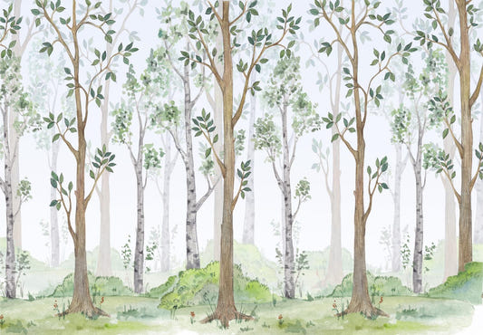 Murale di carta da parati dell'acquerello verde foresta