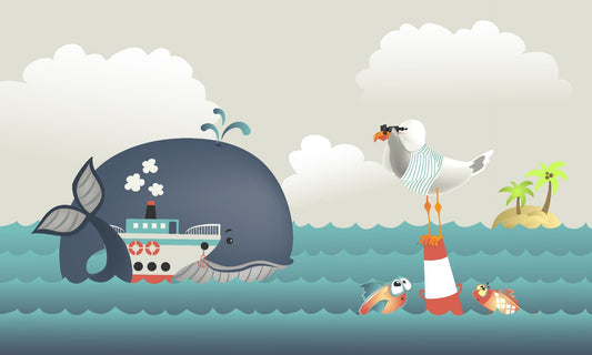 クジラ＆スチーマーキッズの壁紙壁画