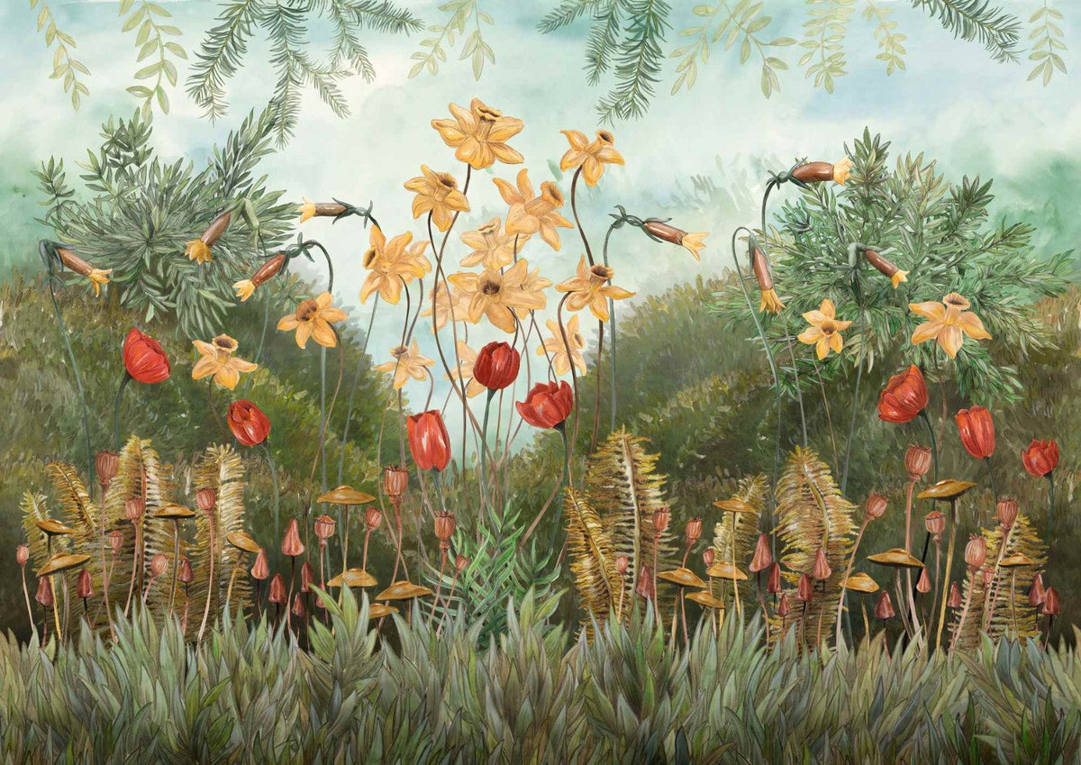 Akvarelskovblomster & planter tapetmaleri