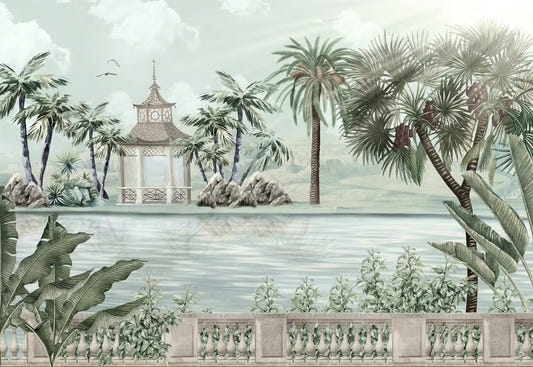 Aquarelle au papier peint de la rivière tropicale murale