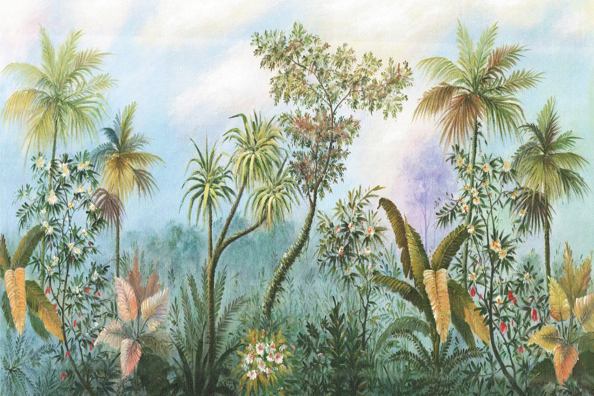 Vivid Green Tropical Forest Trees wallpaper mural in your room — zoomed