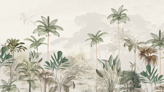 Alberi tropicali sfondo murale tono bianco