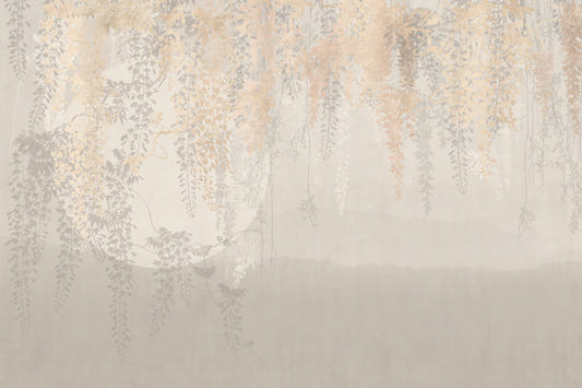 Golden and Grey Hanging Leaves Wallpaper Murals