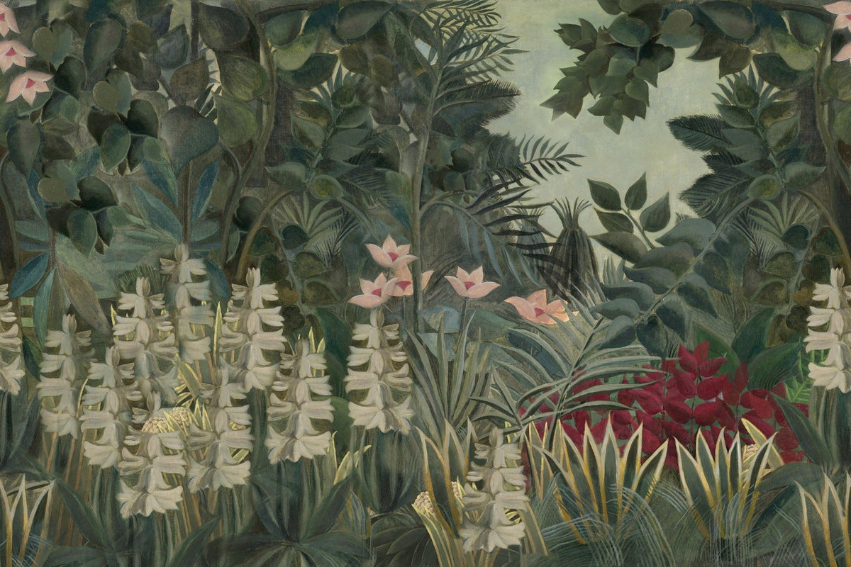 Glorious Green Watercolor Forest Wallpaper Murals in your room — zoomed