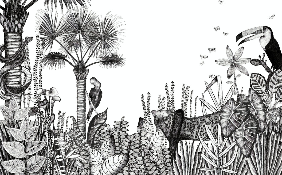 Charcoal Pencil Art Tropical Wallpaper Murals in your room