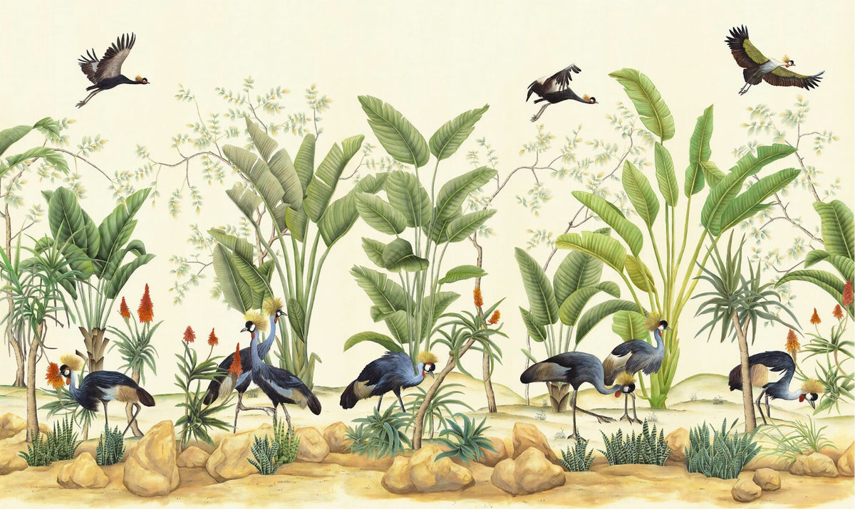 Tropical Grey Crane Wallpaper Murals in your room — zoomed