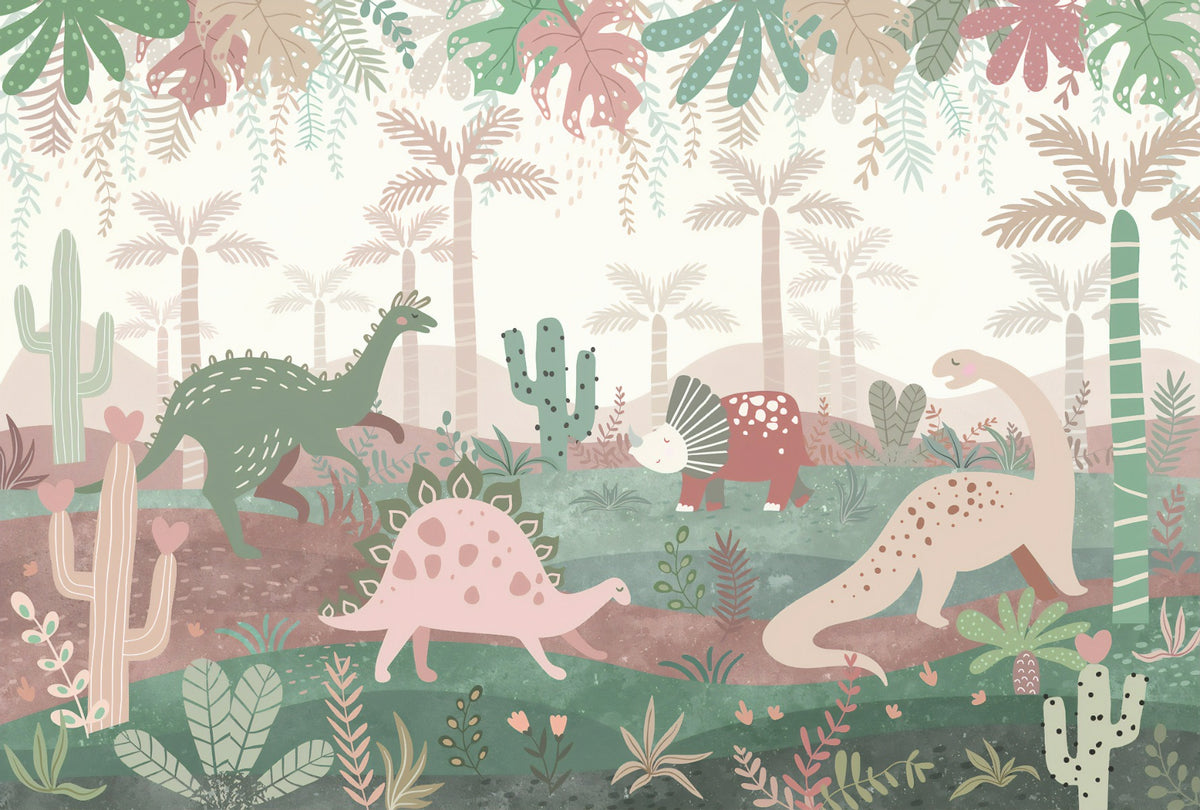 Grüne und rosa Farbe Dinosaurier genießen Tapeten Wandgemälde in your room — zoomed