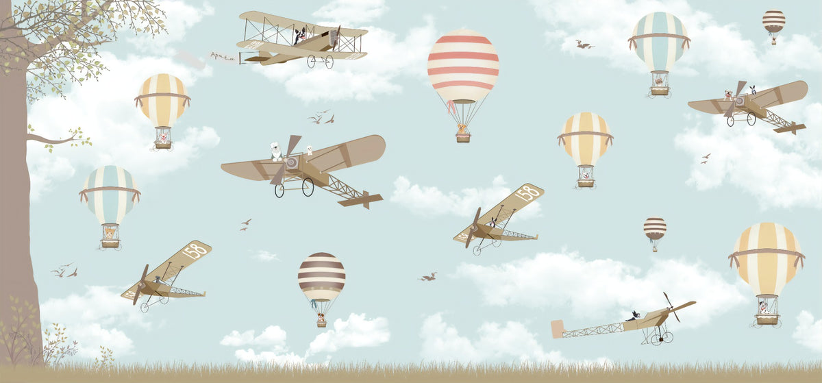 Hot Air Balloons & Planes Fun land Wallpaper Murals in your room — zoomed