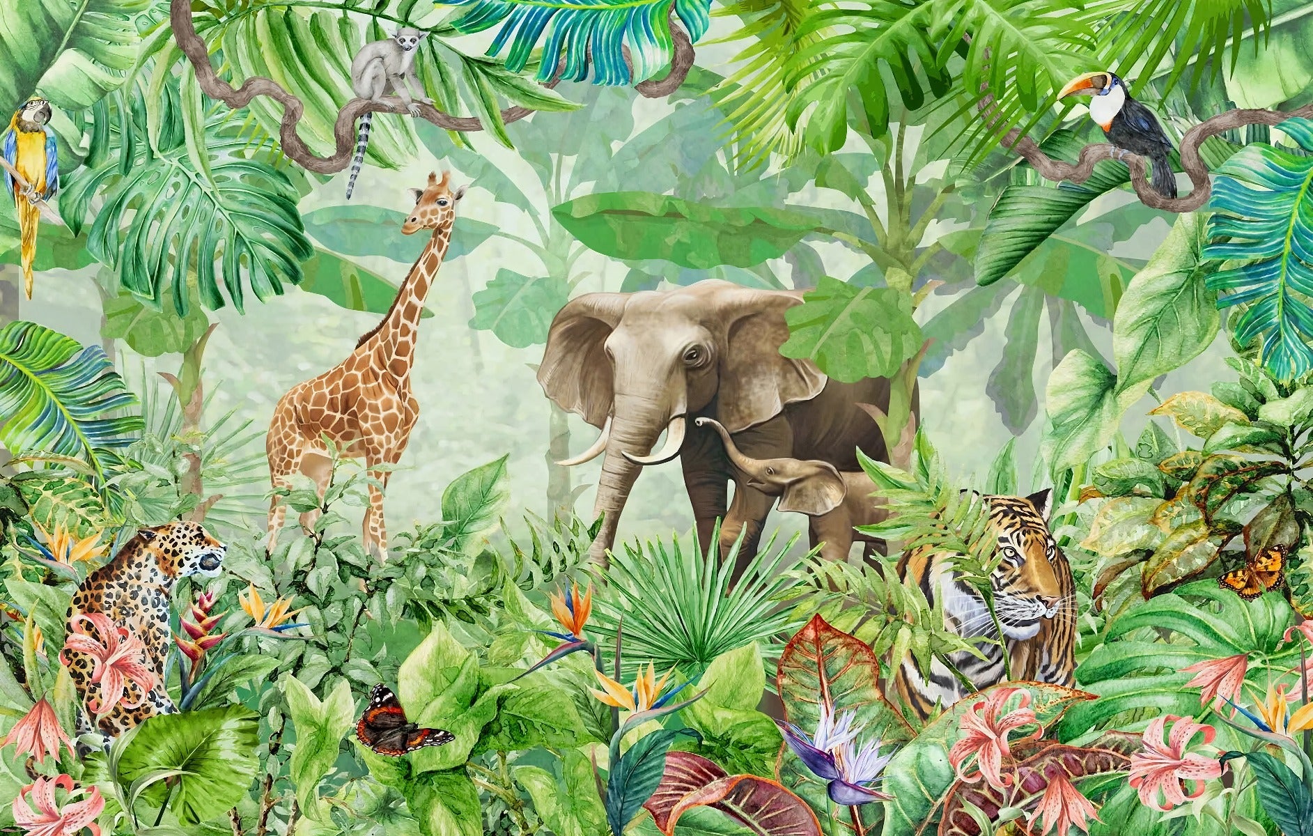 Wildlife Forest Green Color Wallpaper Murals