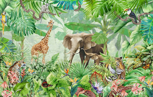 Murales di carta da parati di colore verde foresta di fauna selvatica