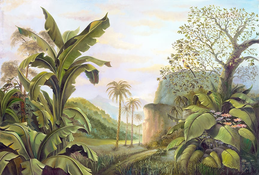 Murali da carta da parati della foresta pluviale medievale