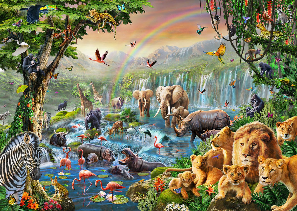 滝の壁紙の壁画を備えた鮮やかな動物の王国 in your room