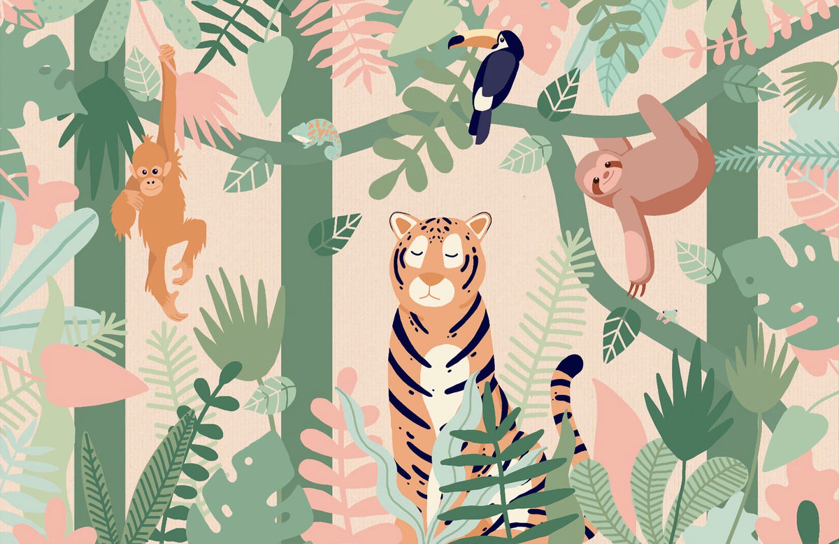 Fond de papier peint de jungle pour enfants.