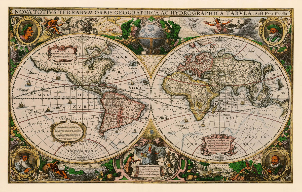 Vanha vintage World Map -taustakuva seinämaalaukset