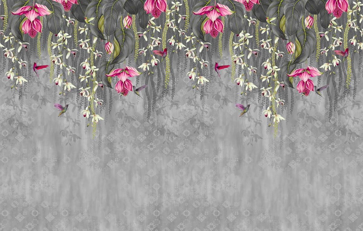 Rosa blühende Blumen Design Wallpaper in your room — zoomed