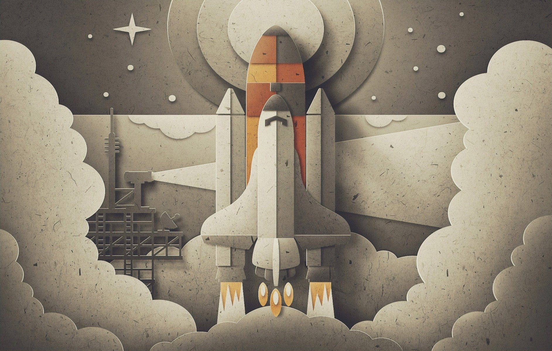 Retro Space Rocket Wallpaper for kids in your room — zoomed