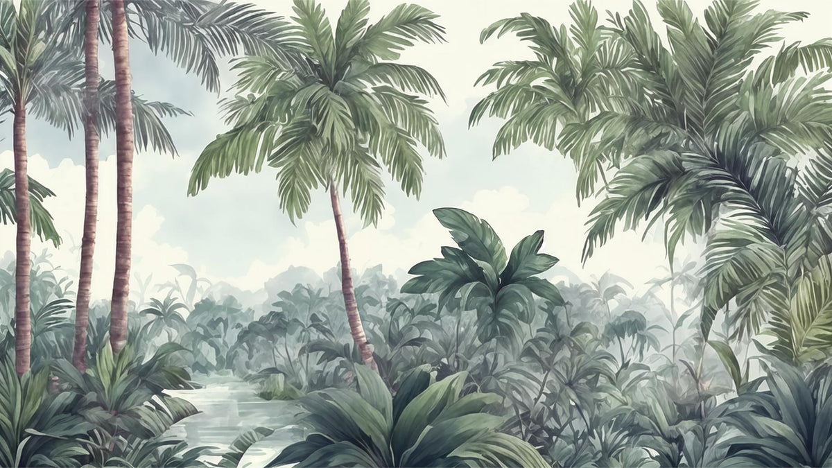 Aquarellgrün -Bäume Wallpaper Wandbilder in your room — zoomed