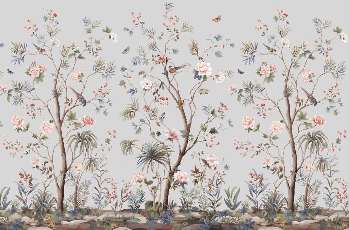 Chinoiserie kukka -suunnittelu Taustakuva Seinämaalaus in your room — zoomed