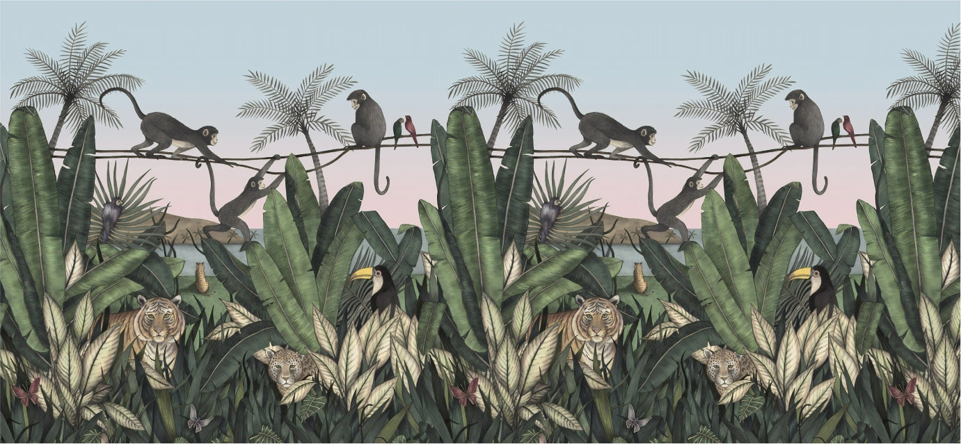 Drăguț Mural de tapet pentru animale verzi de pădure