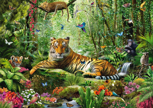 Vue royale du tigre des peintures murales de jungle