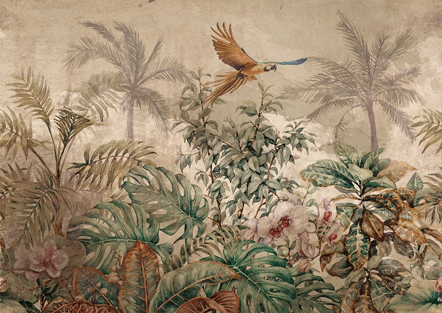 Sepia Colored Tropical Forest Wallpaper Murals in your room — zoomed