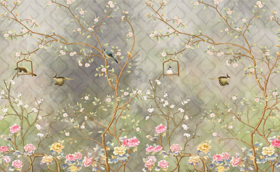 Vintage Blooming Garden Wall Mural in your room — zoomed