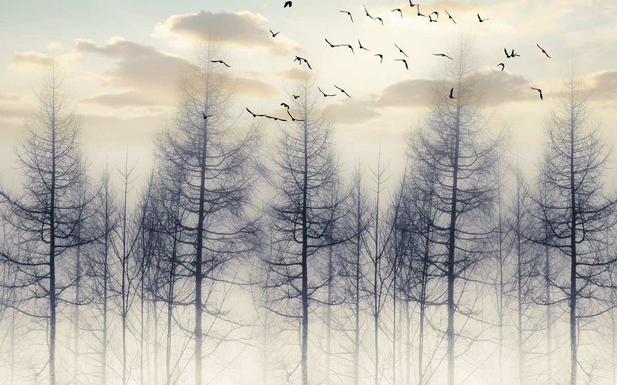 Unheimlicher nebliger Wald gruseliger Baum Halloween Tapete Wandbild