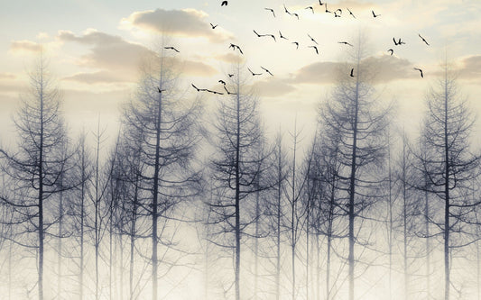 Eerie Foggy Forest Spooky Tree Halloween Wallpaper Mural