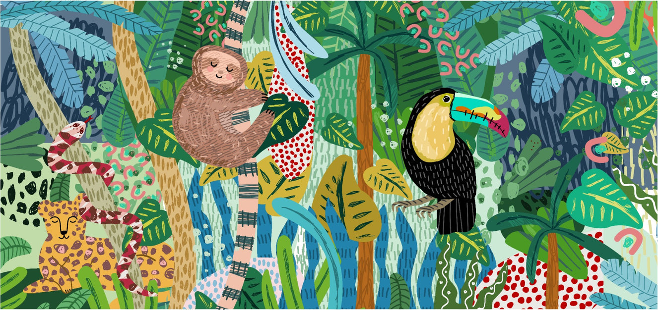 Affe und Toucan mit Leopard abstrakter Design Wallpaper Wandbilder