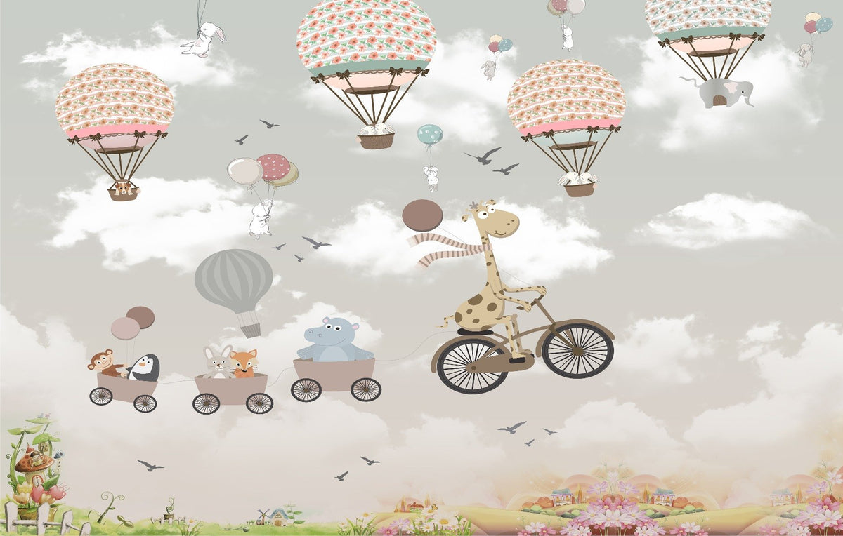 Dreamy Nursery Animal Adventure Mural in your room — zoomed
