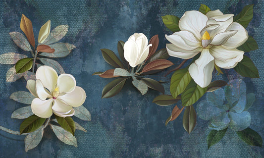 Murale blu magnolia fiore murale