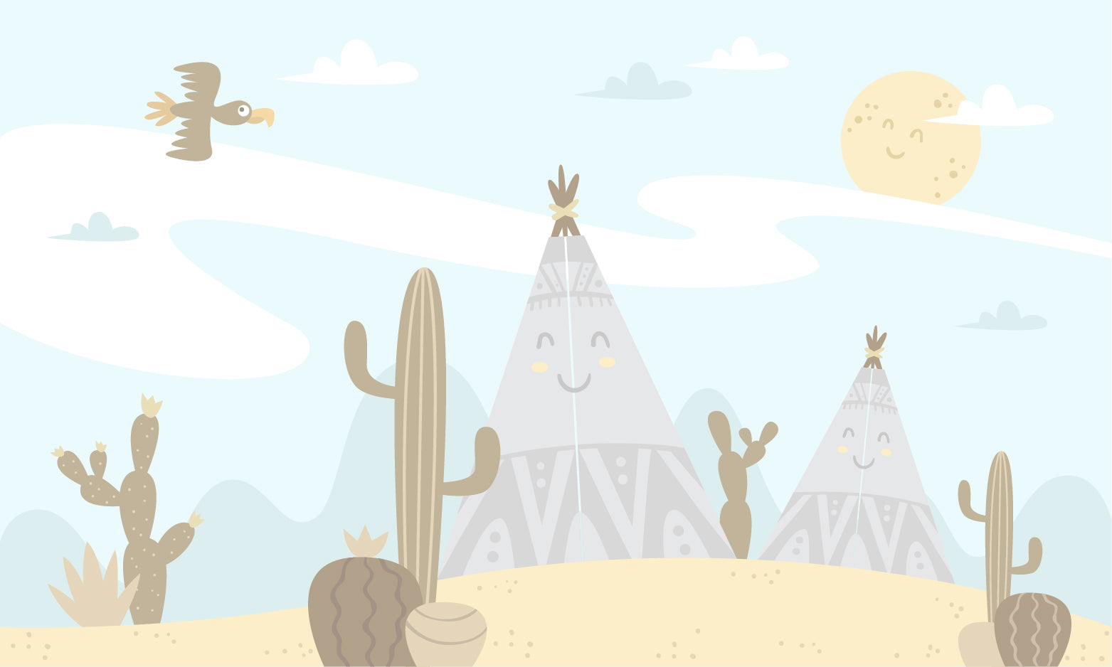 Tips Öken Cartoon Mountain Nursery tapet