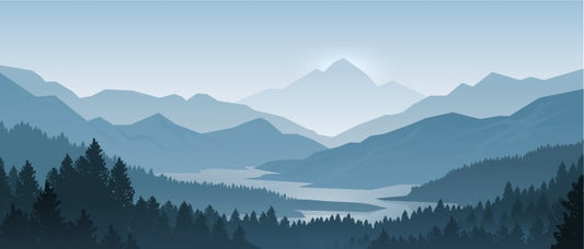Blue Color Foggy Forest Mountain Wallpaper Murals